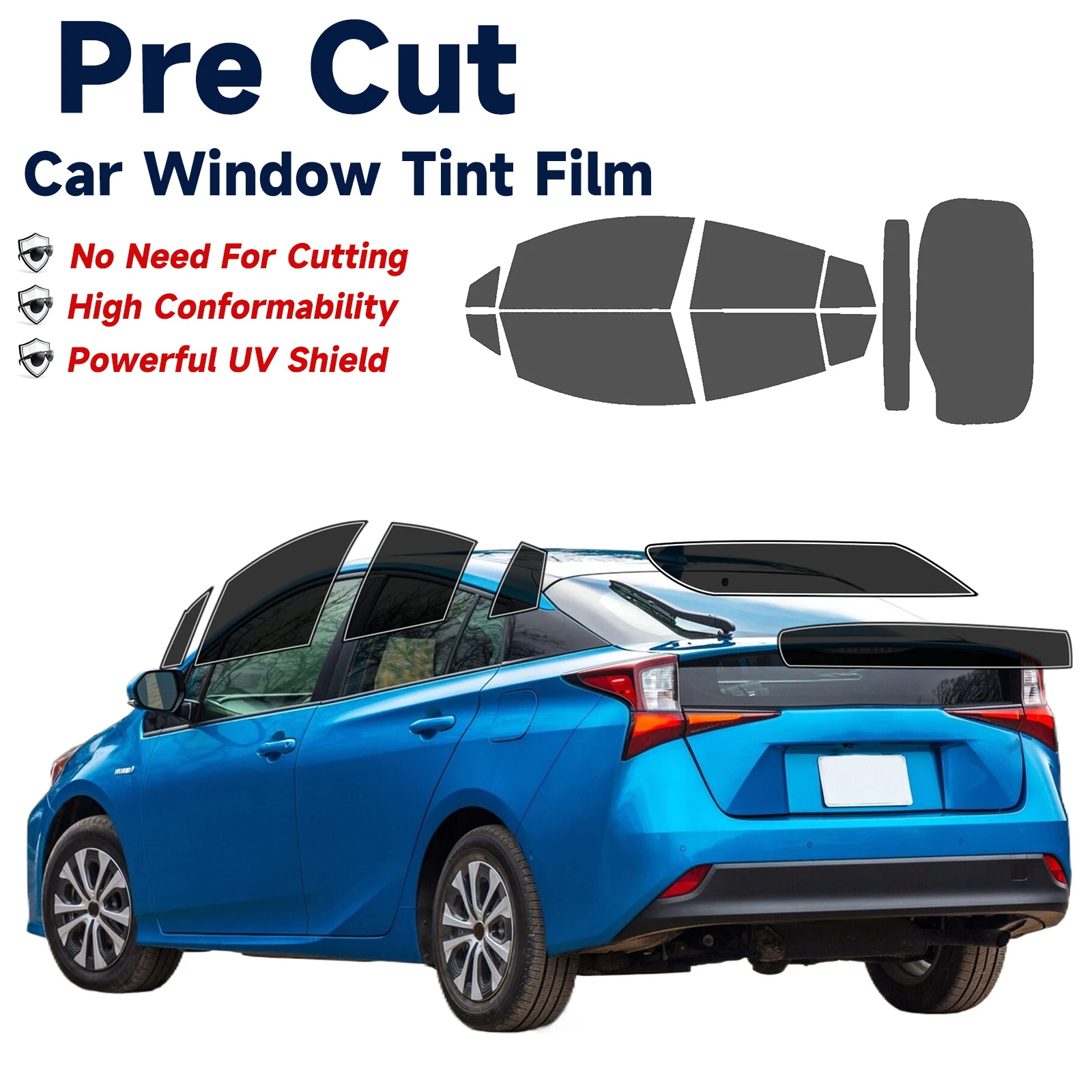 

PreCut Window Tint Car For Toyota Prius 2016-2022 All Sides Sun UV-IR Blocking Heat & Glare 2Ply Window Protector Films Shade