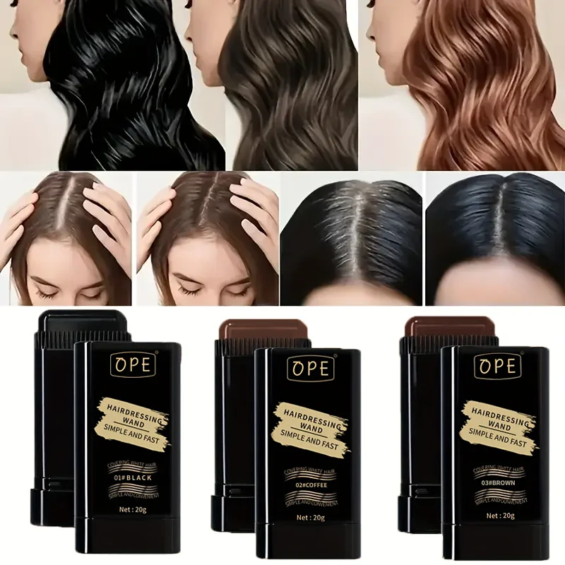 Barra de tinte para el cabello portátil de 3 colores con peine, diseño giratorio impermeable y resistente al sudor para toques rápidos