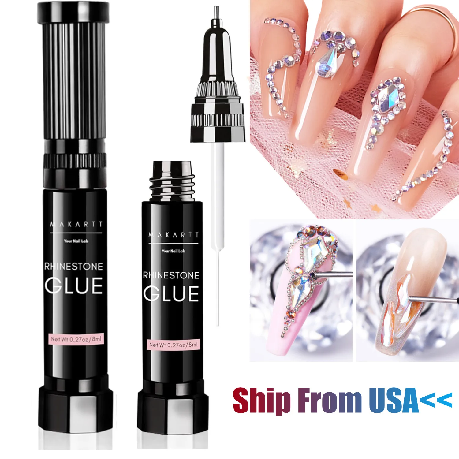 

Makartt Nail Rhinestone Glue Gel, Upgrade Gel Nail Glue with Brush Pen Tip Super Strong Adhesive Precise for Nail Charms Crystal