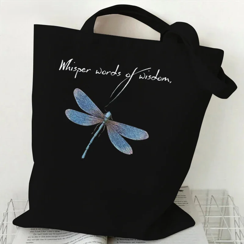 Dragonfly Whisper Words of Wisdom Let It Be Print Canvas Tote Bag Women Shopping Bags Student Shoulder Bag Cartoon Tote Handbag — zdjęcie 2