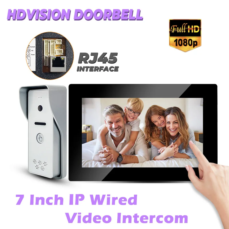 

Hot Selling Video Intercom Doorbell System For Home Doorphone HD1080P 7'' Touch Monitor IP65 Waterproof One Button to Call