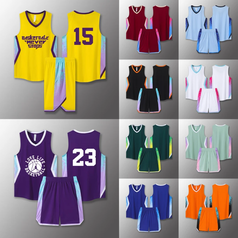 Children's School Basketball Uniform Multicolor Basketball Sport Set University College Basketball Team Clothes Customized Sport
