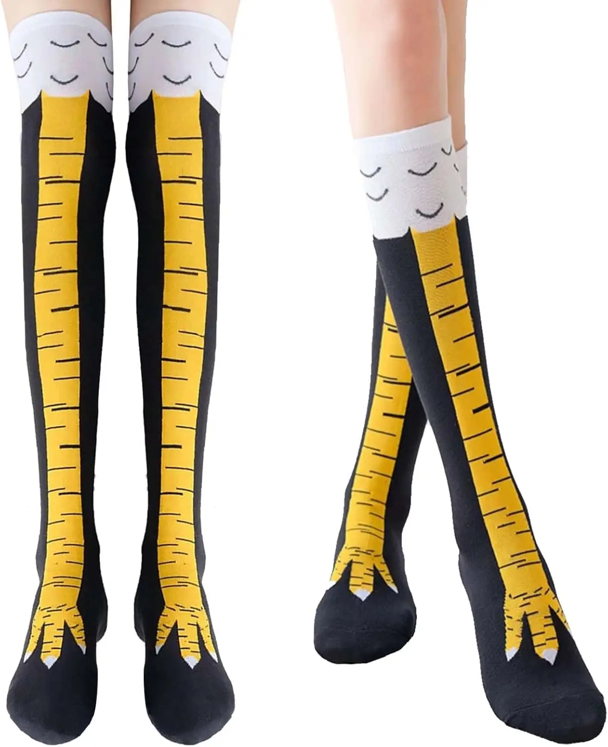 

3 пары забавных носков с куриными лапками, черно-желтые, с оригинальным игривым дизайном, идеально подходят для джинсов и платьев