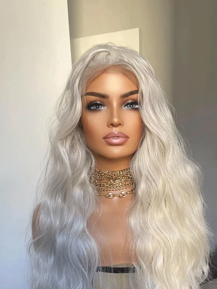 White Blonde Hair Sythetic Wig Full Hair Wig Loose Waves Hair Free Part Wig Heat Friendly Synthetic Wigs For Women