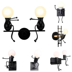 Humanoid Creative Wall Light Indoor Wall Lamp E27 LED Modern Wall Sconce Light Art Decor Iron for Bedroom Children Room Kitchen