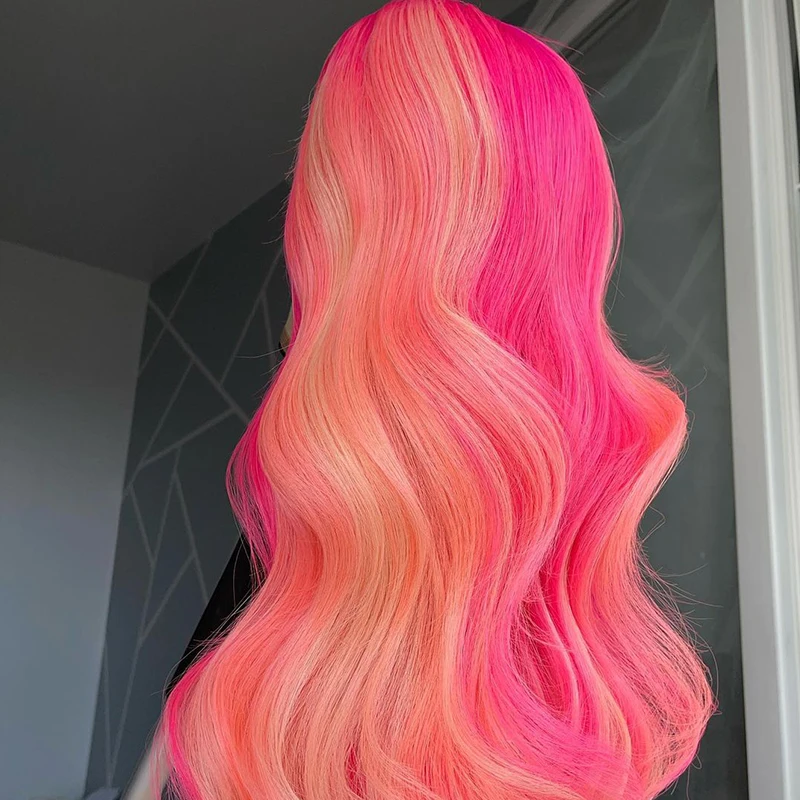 Pink With 613 Blonde Colored Body Wave 13X4 Lace Frontal ig Synthetic Wig Brazilian Remy 180% 28 30 Inch 13X4 Lace Front WigsW