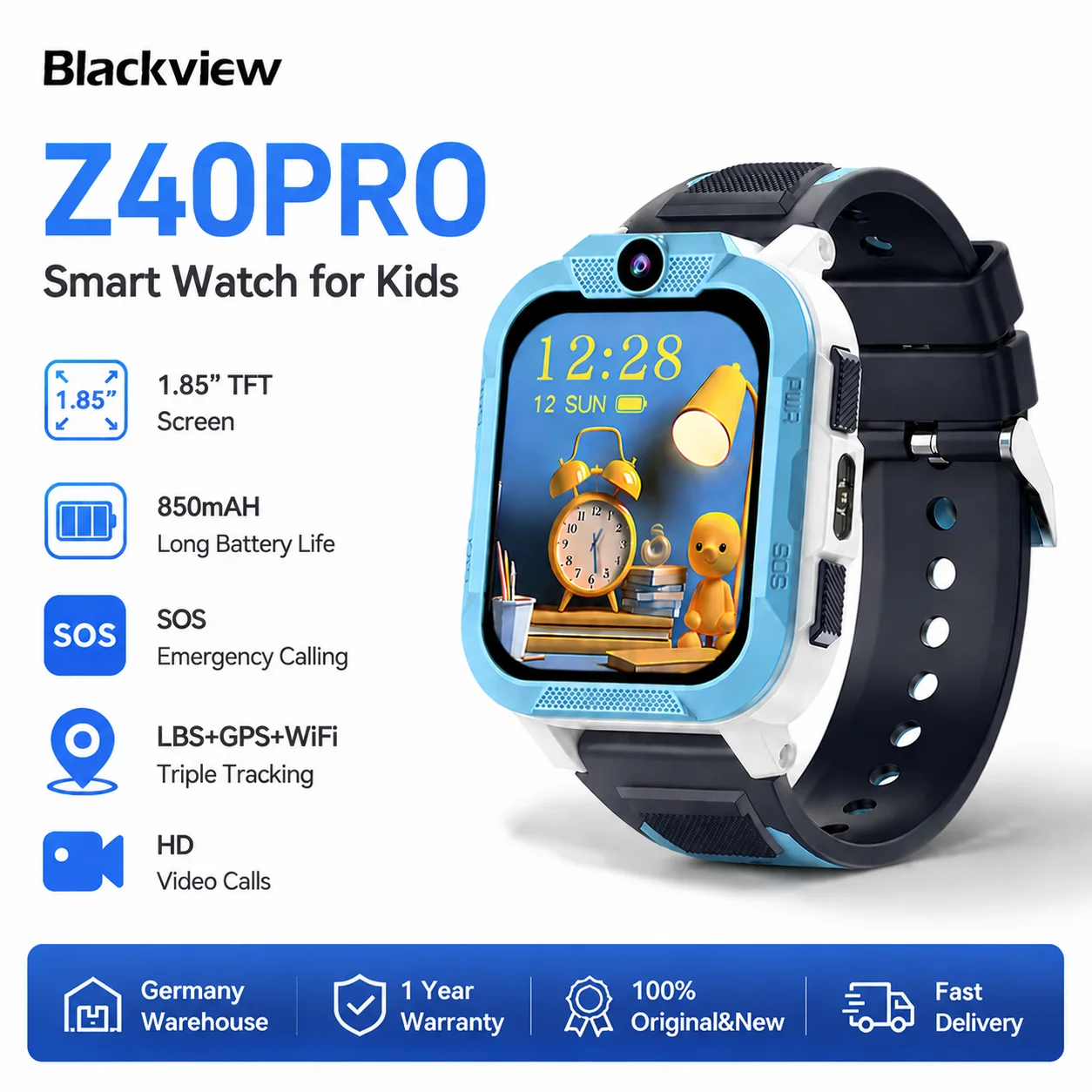 Blackview Z40 Pro Kinder-Smartwatch 4G GPS KI-Positionierung Videoanruf 1,85-Zoll-Bildschirm Telefonuhr 850mAh Akku Kinder-Smartwatch