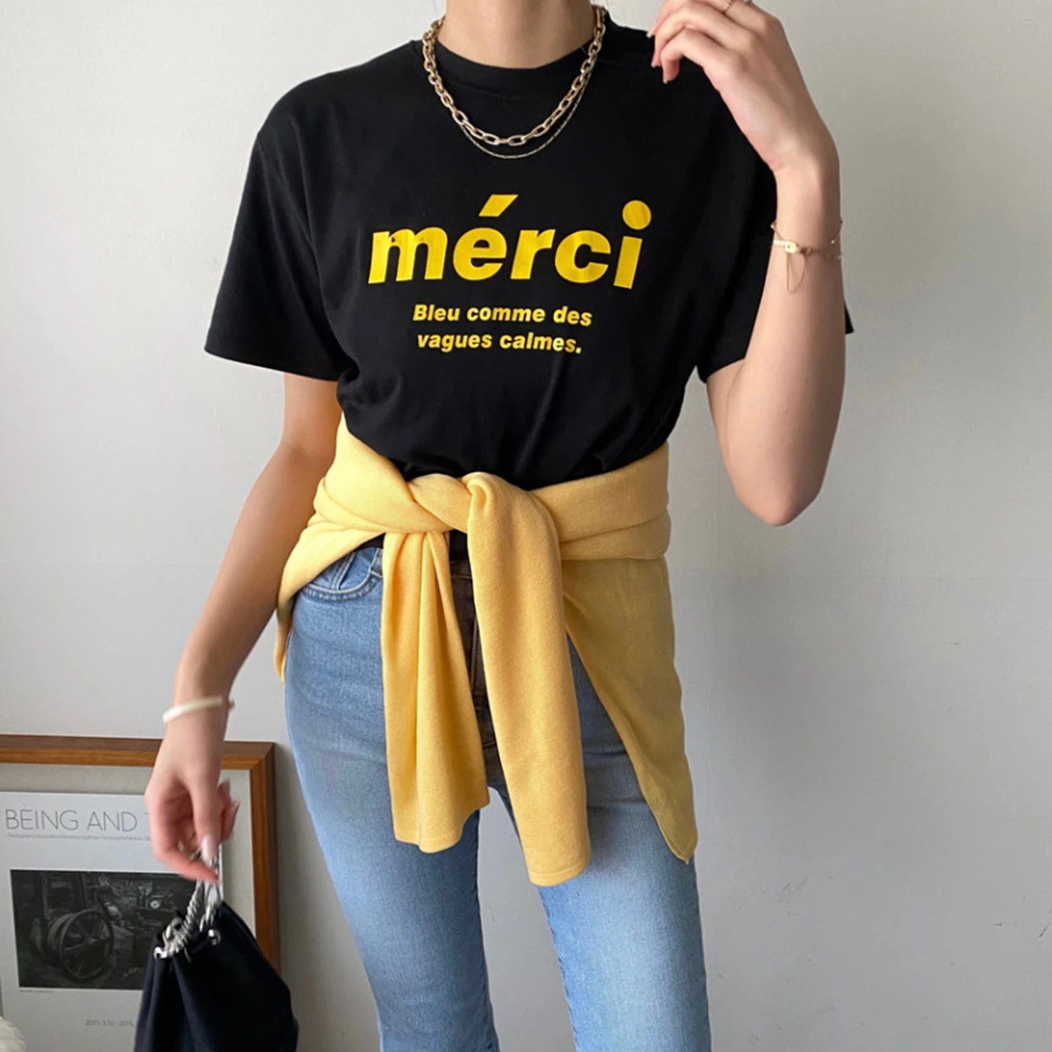 [SONYUNARA] Merci-printing T-shirt _ Wan-size black