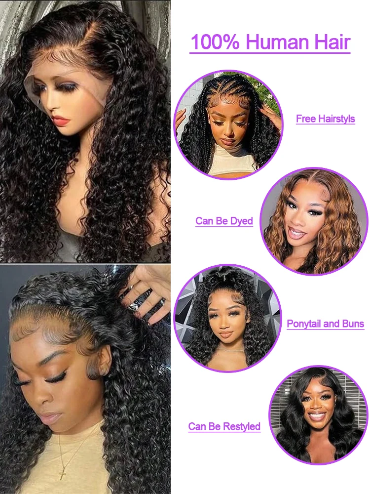 50 بوصة الباروكات مجعد موجة المياه العميقة الدانتيل الجبهة الباروكات 13x6 360 HD الدانتيل الجبهة باروكة من شعر طبيعي 13X4 غلويليس الباروكات خصلات الشعر المستعار البرازيلي