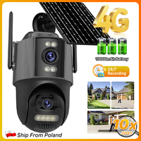 4G SIM Solar Camera 24/7 Recording 10X Zoom Outdoor Three lens Camera Auto Track 9W Solar Panel IP66 Waterproof Battery iCSee