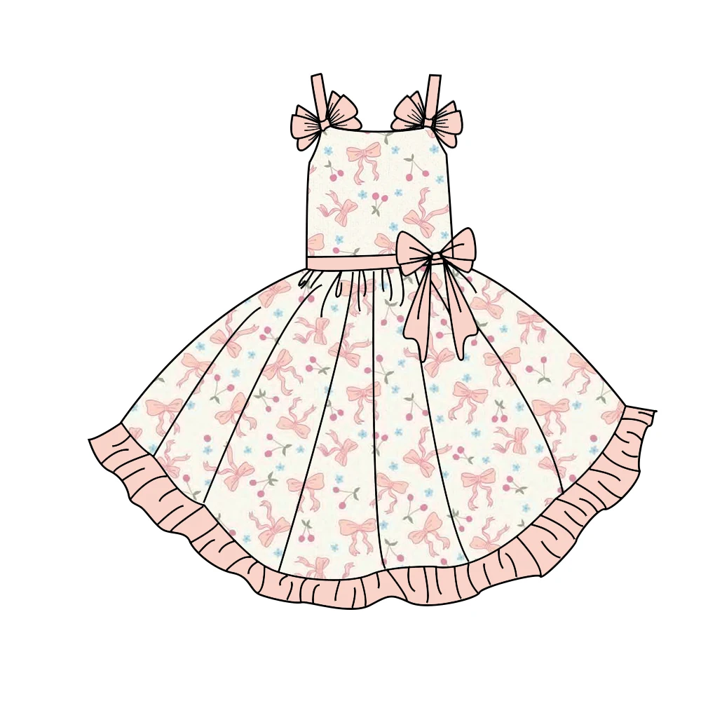 Boutique Girls dress Strappy Sundress featuring Ruffles Bow Accents and Flowers Bows Butterflies Print Casual Everyday Wear Baby