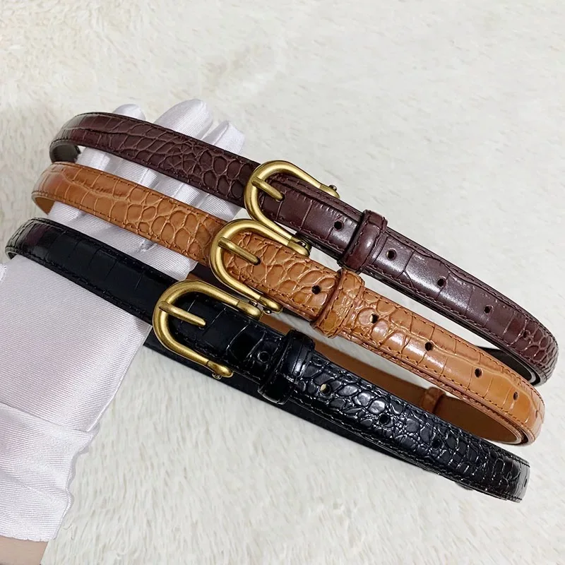 Fashion Designer Belt Retro Gold Metal Buckle Belts Luxury Genuine Leather Ladies Waistband Women\'s Jeans Dress Thin Girdle