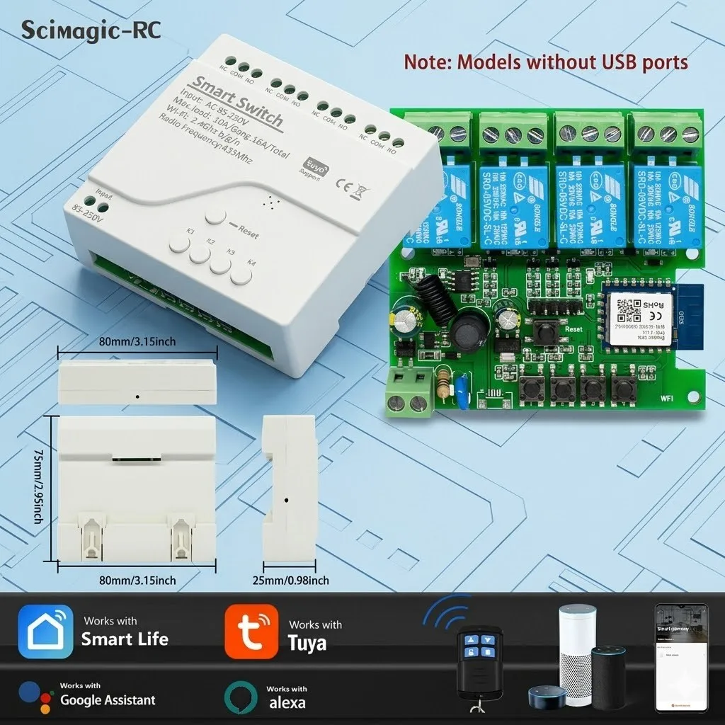 4 Channel Tuya wifi Smart Relay 7-32V 85-250V 220V 110V 2200W Wireless Wifi Switch Module RF 433 10A Receiver For Alexa