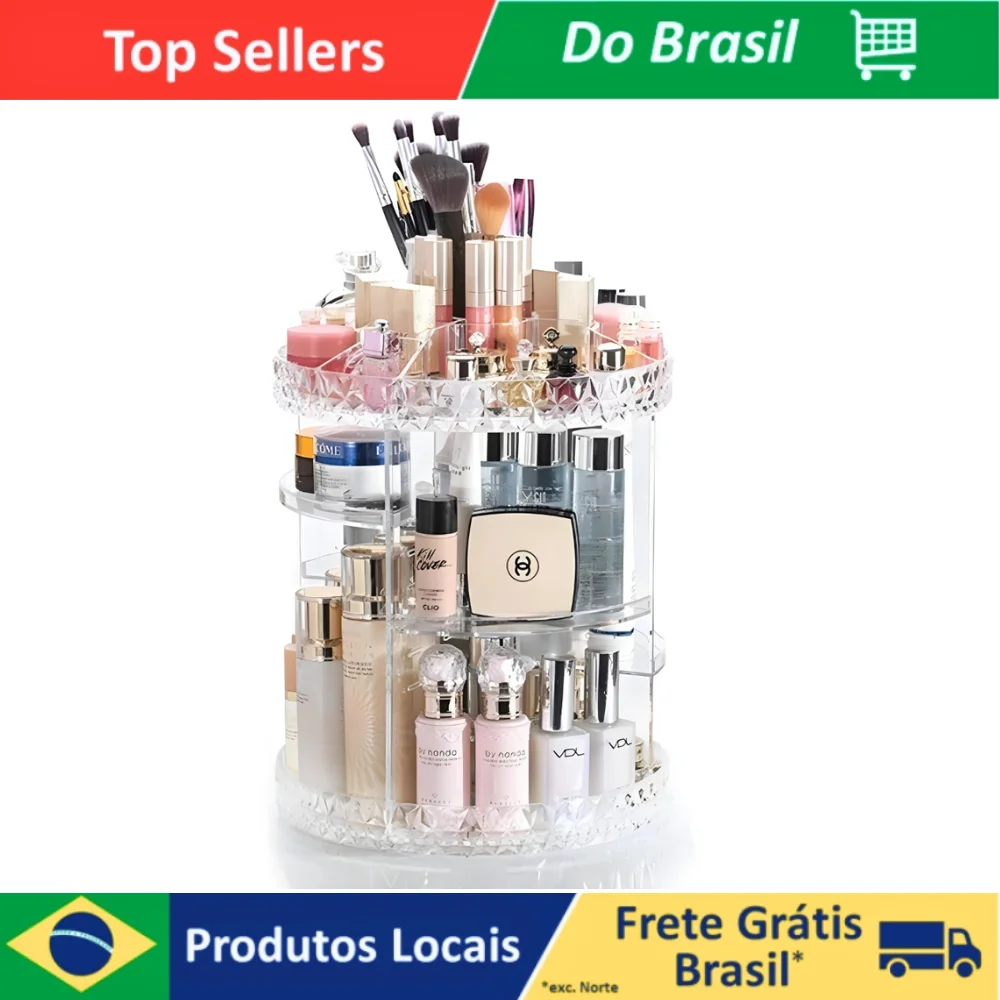 Organizador De Maquiagem Perfume Cosmético Acrilico 360º Organizador De Maquiagem Giratório Diamante