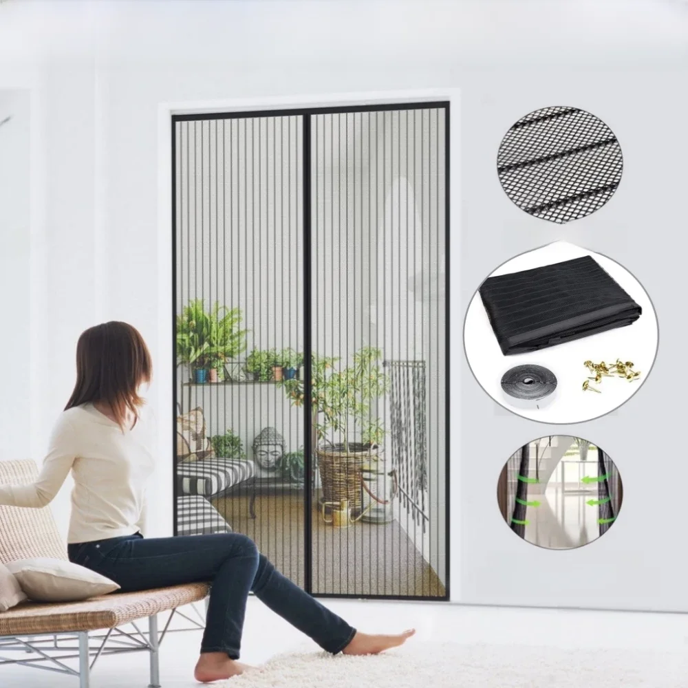 Rideau de porte à écran magnétique sans poinçonnage, Anti-moustiques, insectes volants, fermeture automatique, Ventilation domestique, nouveauté
