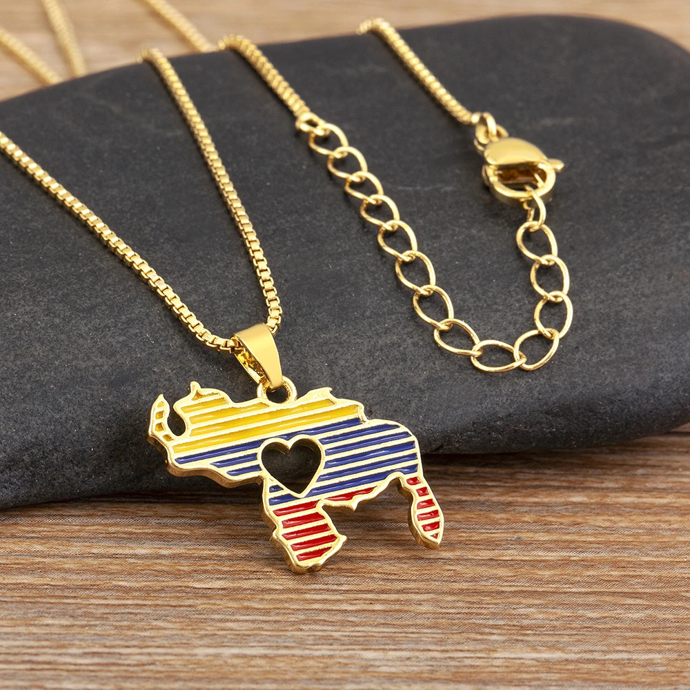 Nidin Hot Sale Venezuela Map Cubic Zirconia Charm Pendant Necklace 4 Styles For Women Men Copper Neck Jewelry Accessories Gifts