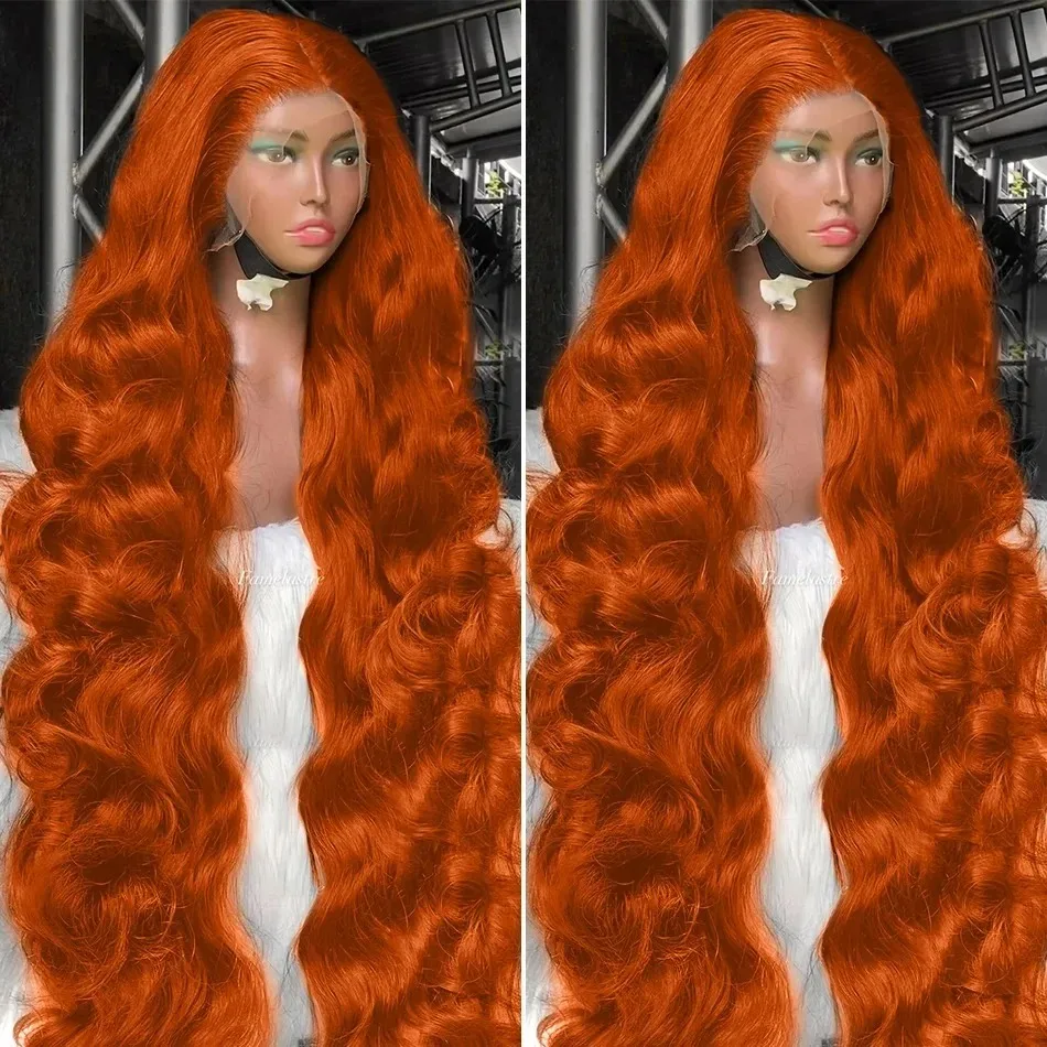 Ginger Body Wave Human Hair Wigs 30 Inch 13x6 Lace Front 13x4 HD Lace Frontal Wig 350 Orange Colored Brazilian 200% For Women