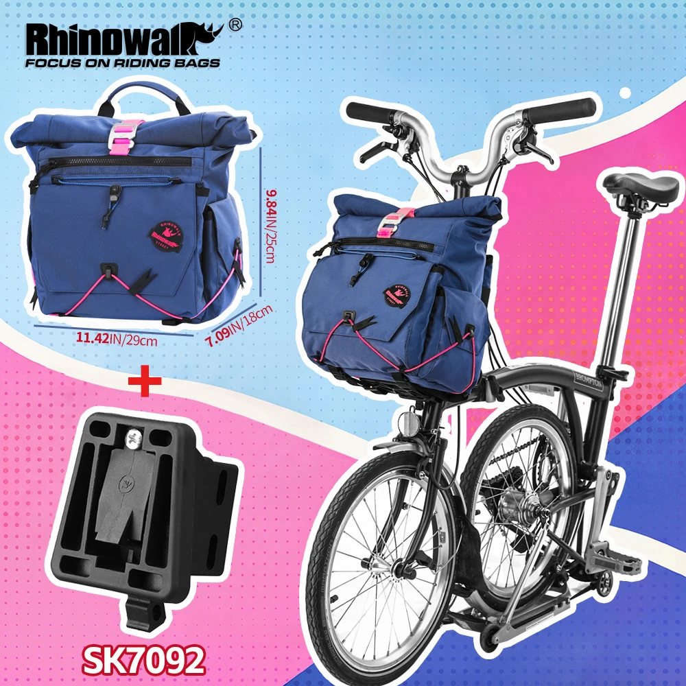 Rhinowalk Bike Handlebar Bag With Adapter Block Included 17L Quick Release Cycling Front Bag For Folding Bike