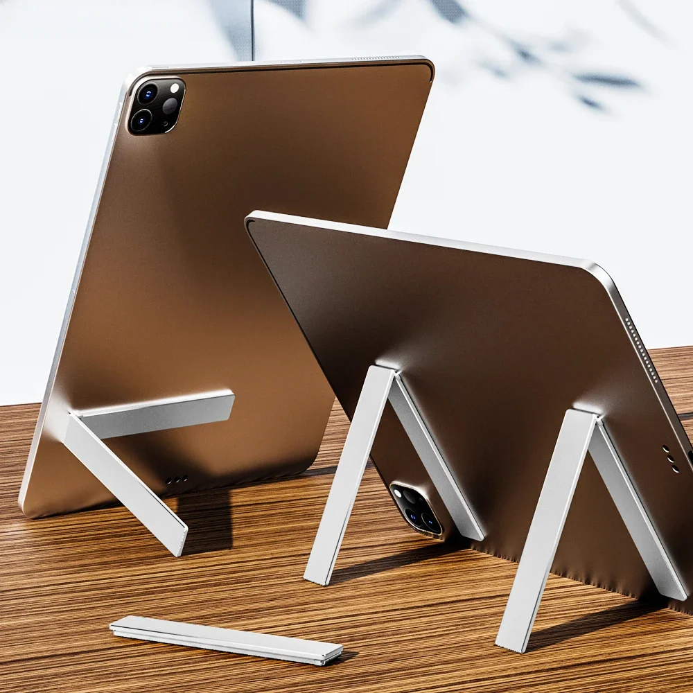 KEYSION Trwały mini stojak na tablet w kształcie litery L Składany stojak na płytę ze stopu aluminium Uchwyt na stół Uchwyt do iPada Huawei Samsung Pad — zdjęcie 2