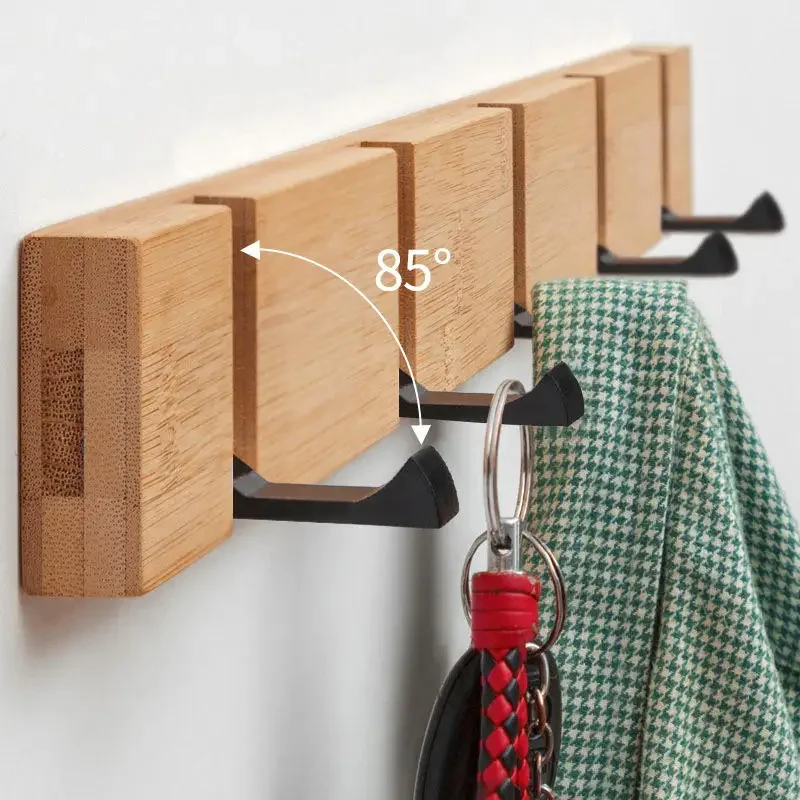 Coat Rack Organizer Wall Hanging Bamboo Key Hanger Holder Rack Hooks Coat Hooks with 5 Retractable Hooks Home Decoration