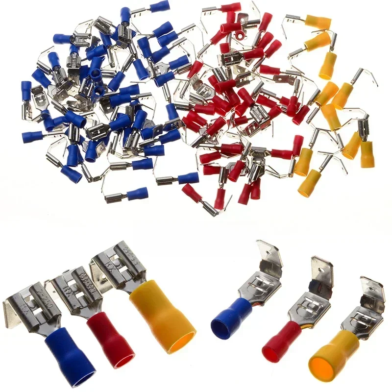 100 sztuk/zestaw Piggy Back Spade Terminatory izolowane złącze stykowe zaciskane zaciski elektryczne 10-22AWG czerwony niebieski żółty — zdjęcie 2