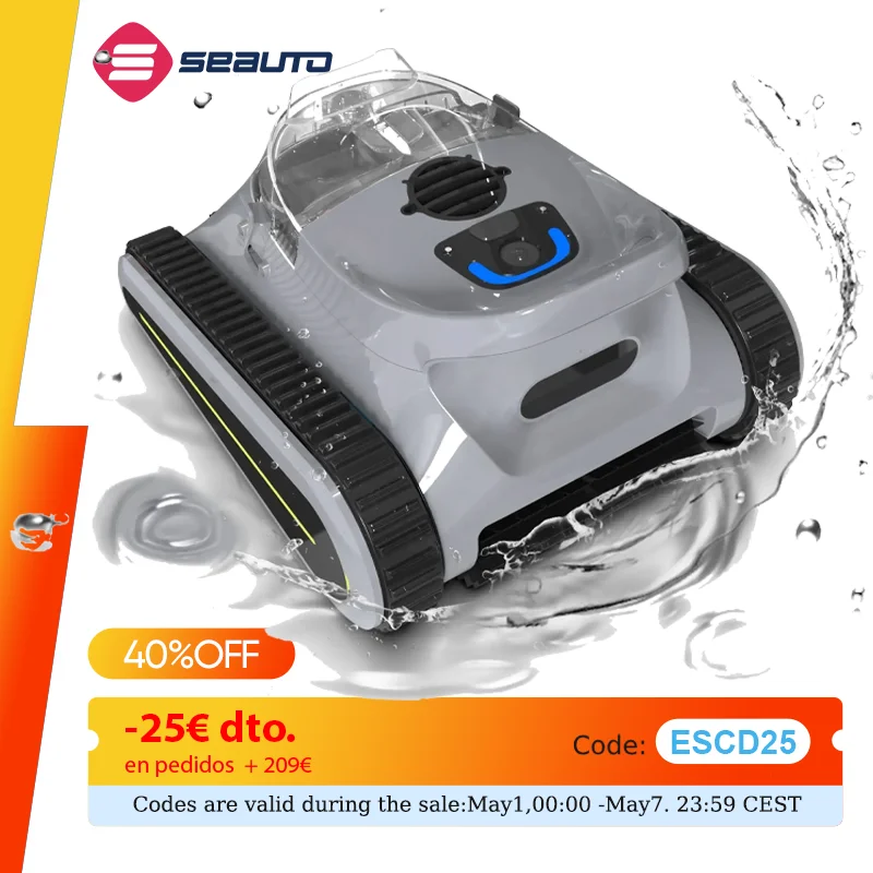 Aspiradora robótica para piscina Seauto Crab Pro, robot para escalar paredes, adecuado para paredes y suelos de 2000 pies cuadrados