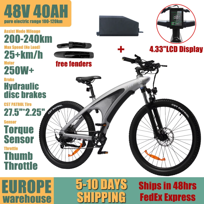 HX Q5 Erwachsenen-E-Bikes Elektrofahrrad 48V20AH E-Bikes Elektrisches Dirt Bike Elektrofahrrad 85N.M Mountain E-Bike 27,5'*2,25' Offroad-Reifen