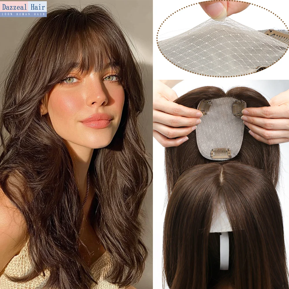 المرأة براون الشعر توبر كليب ins شعر مستعار بشري بولي PU فو الحرير قاعدة كليب في الشعر توبر للمرأة قطع الشعر الطبيعية الحقيقية #1