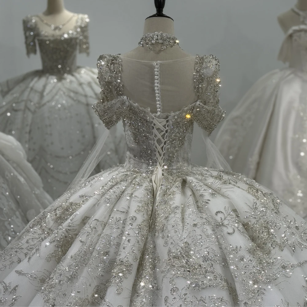 Luxury Crystal Bridal Wedding Dress With Detachable Long Sleeves Short Sleeves Lace Up Back Ball Gown Vestido De Noiva