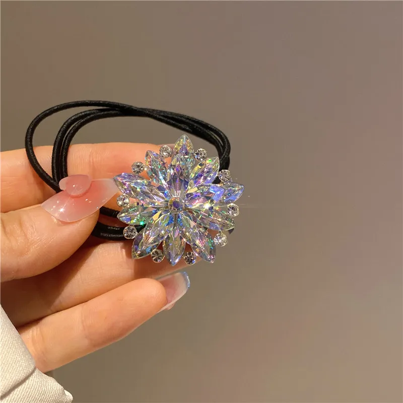 Women Full Crystal Floral Elastic Hair Bands Young Girls Rhinestone Cloud Flower Hair Accessories Rubber Bands Kids Headdress