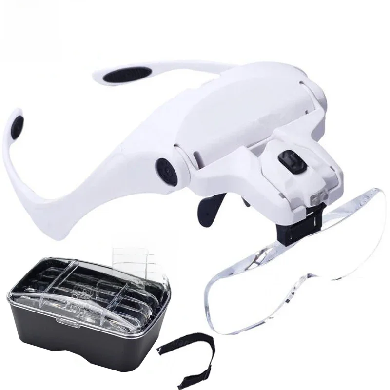 5 lupa obiektywu lupa z 2 lampkami Led wymienne szkła 1.0X/1.5X/2.0X/2.5X/3.5X noszenie okulary powiększające — zdjęcie 2