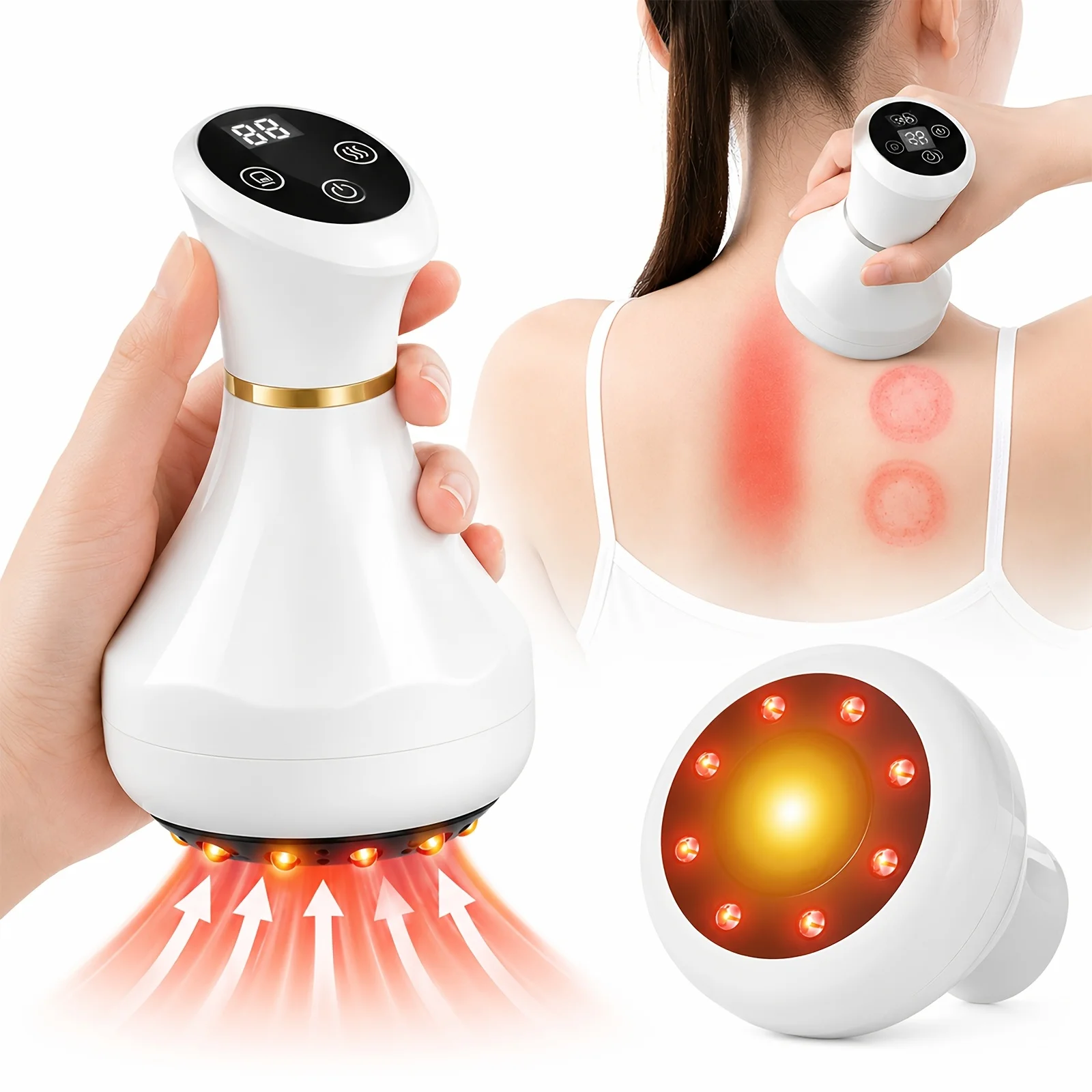 Electric Cupping Massager 3-in-1 Vacuum Cupping Gua Sha Scraping Massage Device with Red Light Heating 9-Level Suction & Temperature Smart Timing Type-C Rechargeable 1200mAh for Back Shoulder Neck Arms Legs Muscle Relaxation Home Use