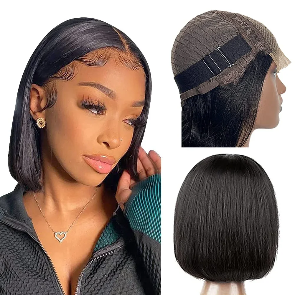 Wear And Go Bob Wig Glueless Wig Human Hair Ready To Wear Straight Bob Hair Wig Human Hair 16 Inch Pre Cut Lace 4x4 Closure Wig