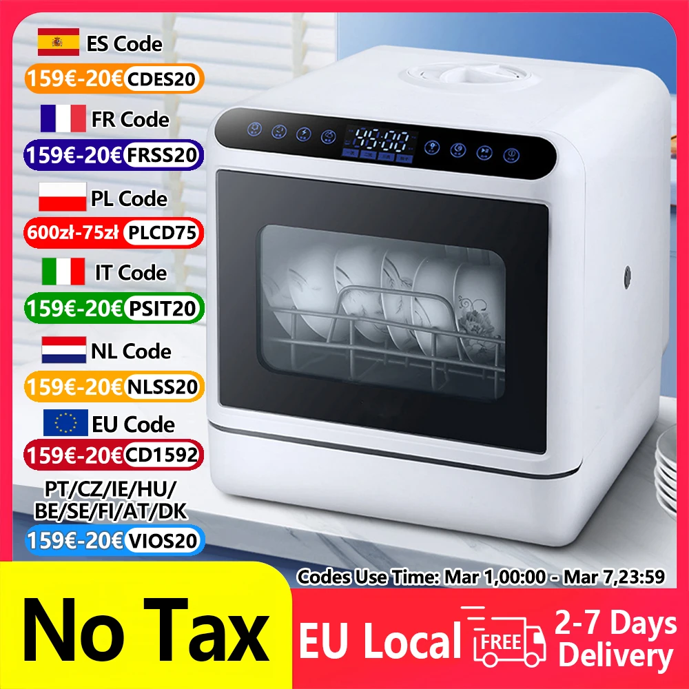 Tisch-Geschirrspüler mit LED-Touchscreen-Controller, tragbare automatische Geschirrspüler, Maschinenschüssel, Geschirr, Gabeln, Früchte