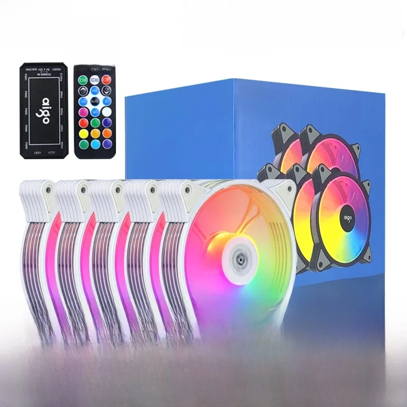 Aigo AR12 White 120mm PC Computer Case Fan Cooling Cooler 6PIN Adjustable RGB Led 12cm Mute Ventilador Adjust Speed 5V ARGB Fans — zdjęcie 2