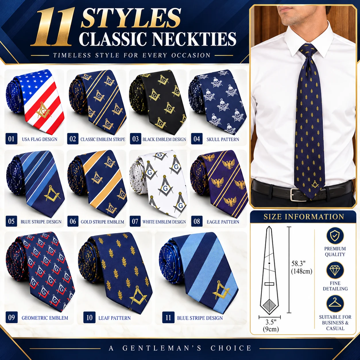 Men Polyester Masonic Necktie, Jacquard Woven Square & Compass G Symbol Freemason Tie for Business Wedding Formal Suit Gift