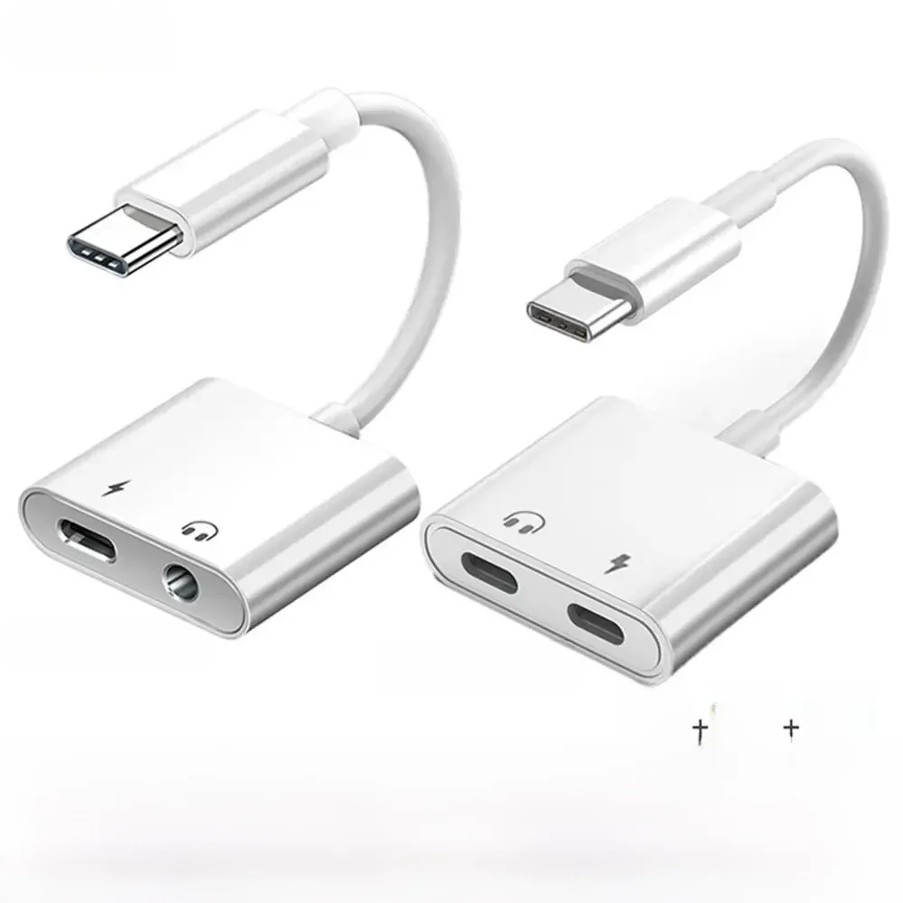 Adapter kabla AUX do Samsung S20 S21 Ultra Note 20 10 Plus Złącze USB C do podwójnego typu C 3 5 mm Jack Charge 2 w 1 Splitter — zdjęcie 2