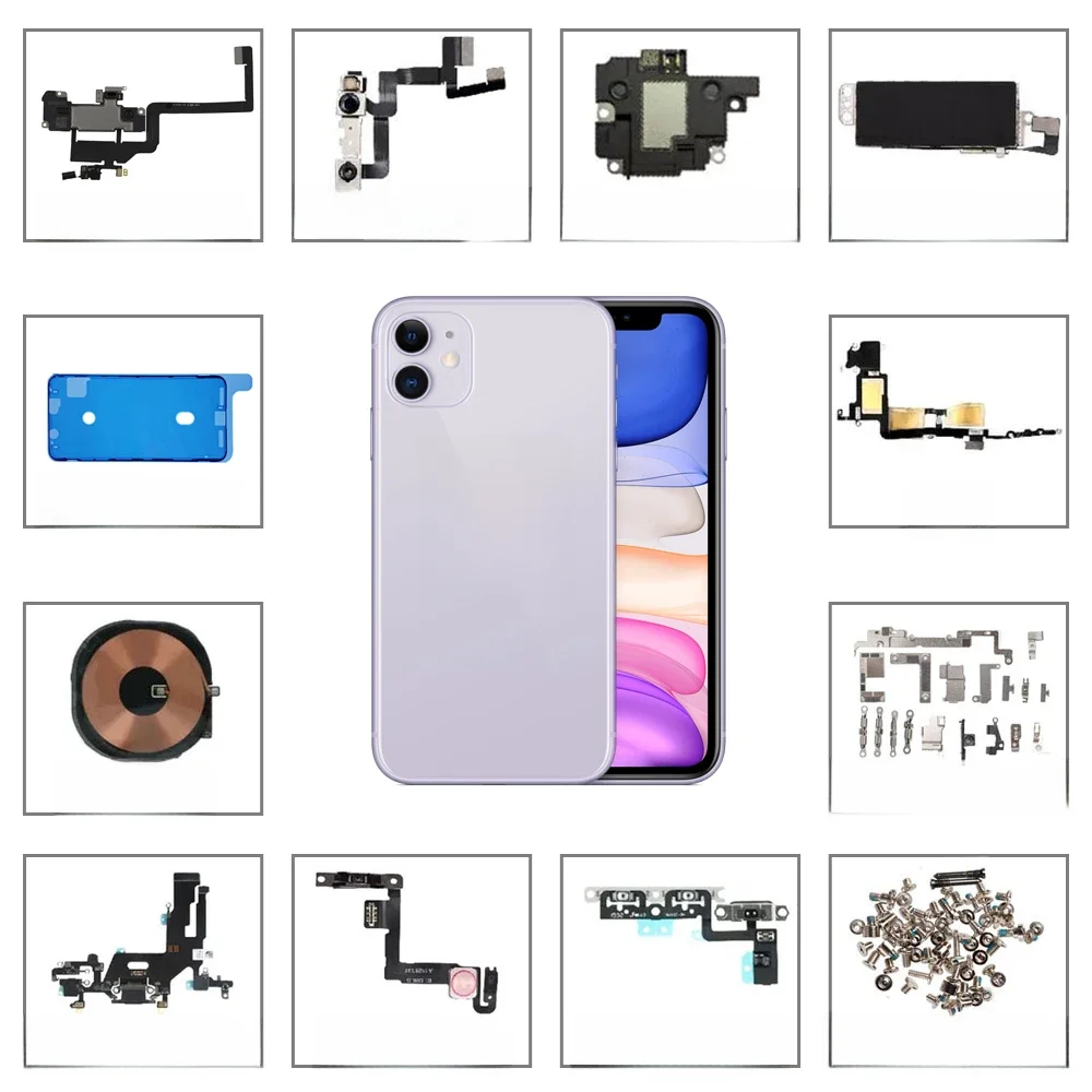 Pièces internes de remplacement pour iPhone 11, caméra frontale, bouton de Volume d'alimentation, haut-parleur d'oreille, support de câble flexible, vis, moteur Taptic
