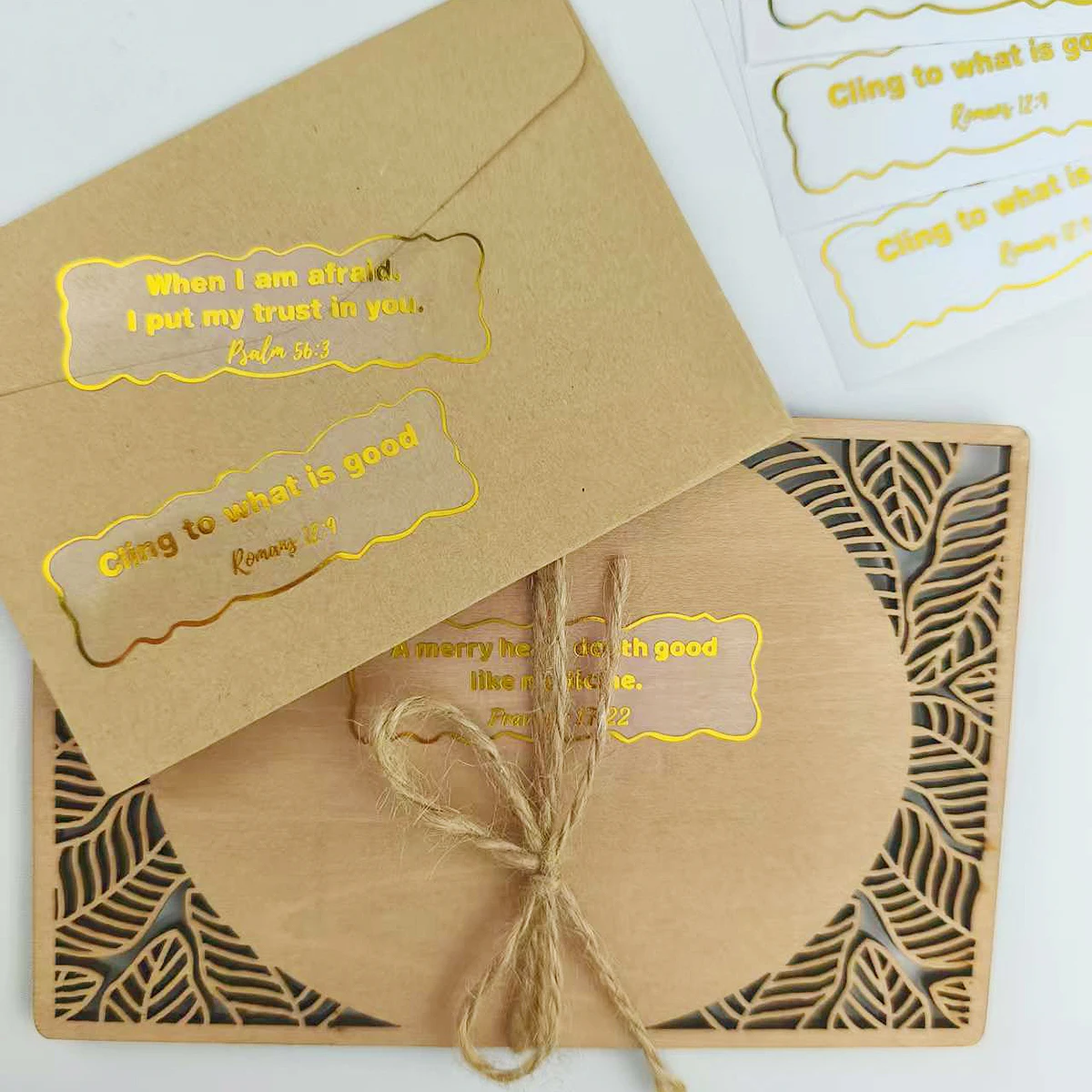 200 Pcs Metallic Foil Scripture Stickers – Inspirational Gold Lettering for Faith-Based Crafts & Packaging