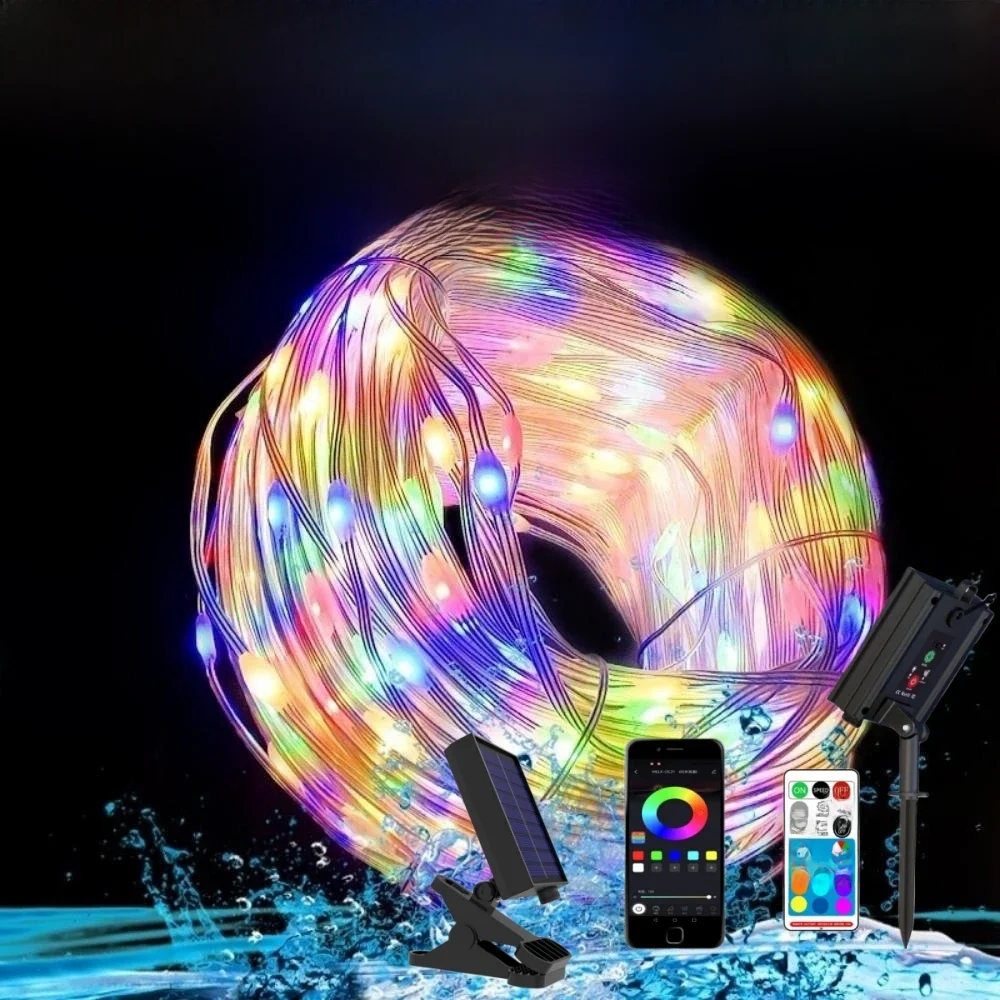 10m 20m Smart Dream color Rgbic LED Lichterkette Licht Solar Bluetooth wasserdichte Girlande Weihnachten String Lampe RGB Outdoor-Dekor