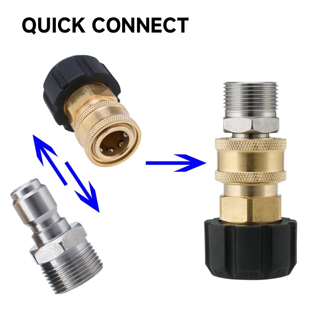 Tool Daily Pressure Washer Adapter Set M22 to 3/8 Quick Connect for Pressure Washer Hose M22 14mm to M22 Metric Fitting 5000 PSI