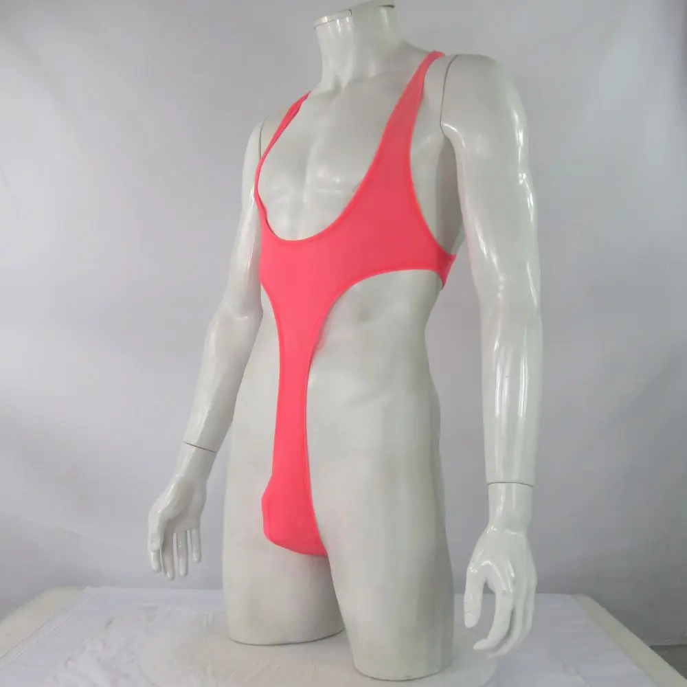 Mens G4272 bodysuit Thong Leotard High Cut Racer Back Nylon spandex soft thin jersey semi c-thru