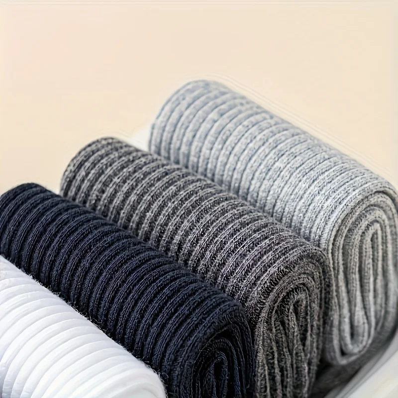 [남성용 양말 5켤레] 남성용 단색 중목 양말 5켤레 팩 - 통기성과 땀 흡수 기능이 있어 사계절에 적합