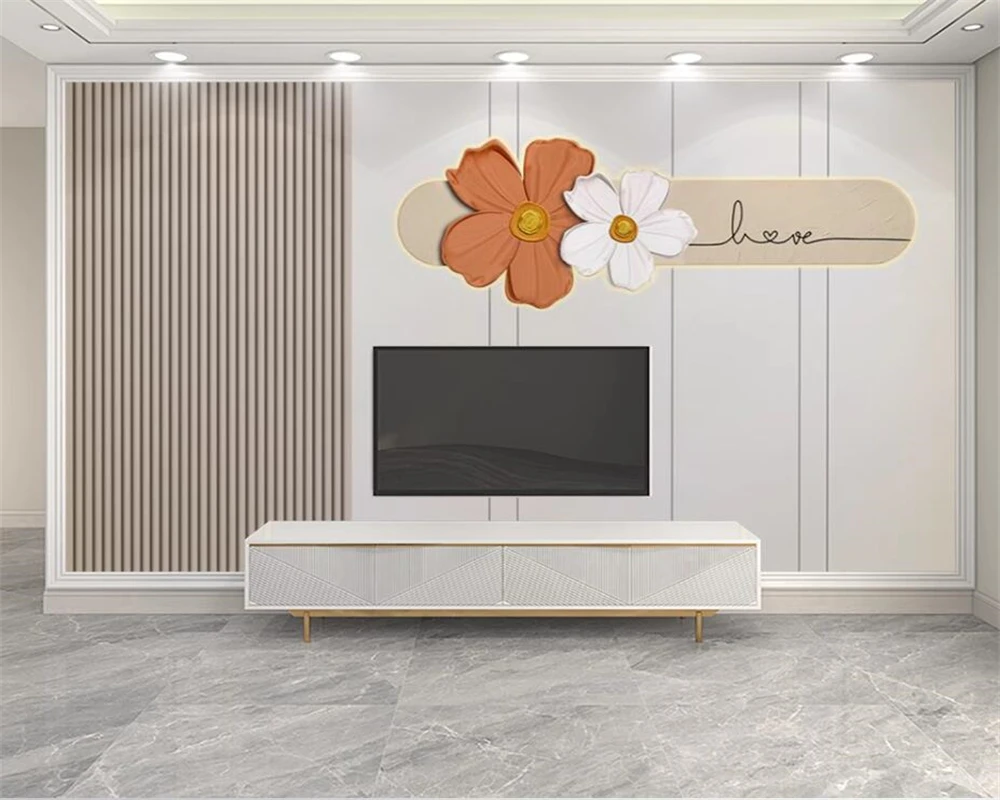 

beibehang Customized TV New Bedroom, Living Room Wall paper Flower Vertical Stripe Grid, Film and Television Wallpaper