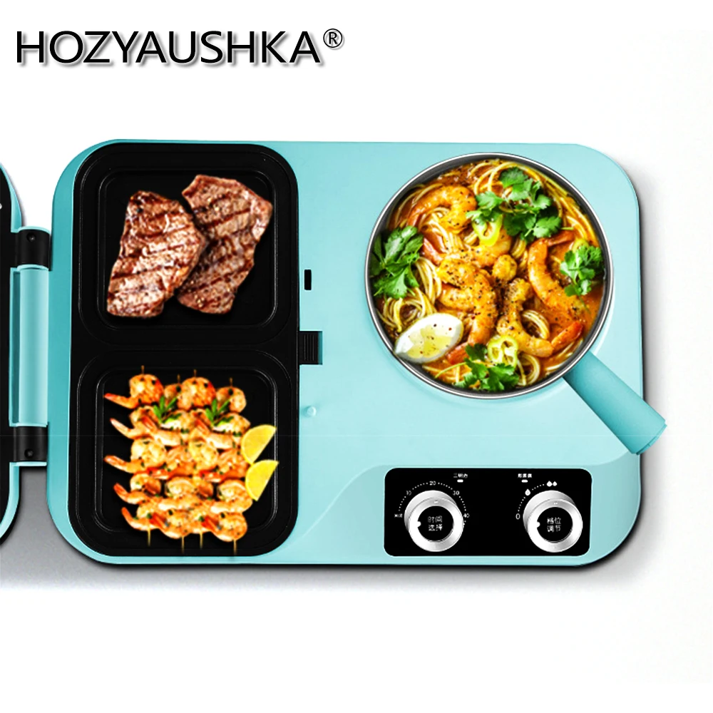 Multifunctional breakfast machine, HOZYAUSHKA, Ssmall sandwich maker, Double knob partition operation, Small barbecue machine