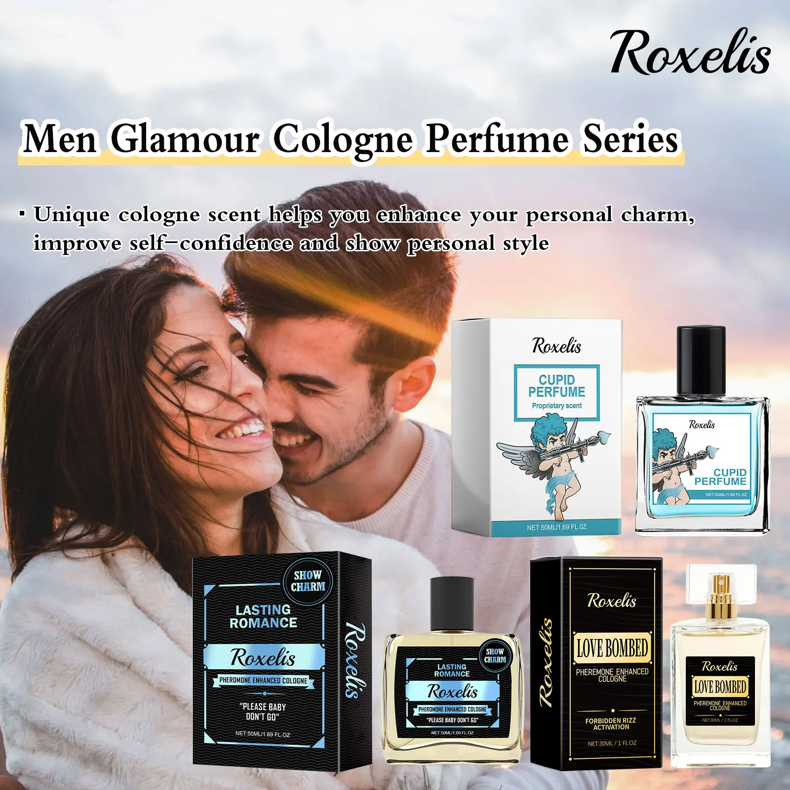Roxelis 30/50ml Perfume de feromonas duradero hombres serie Colonia fragancia negocios caballero encanto coqueteo aroma citas Perfume
