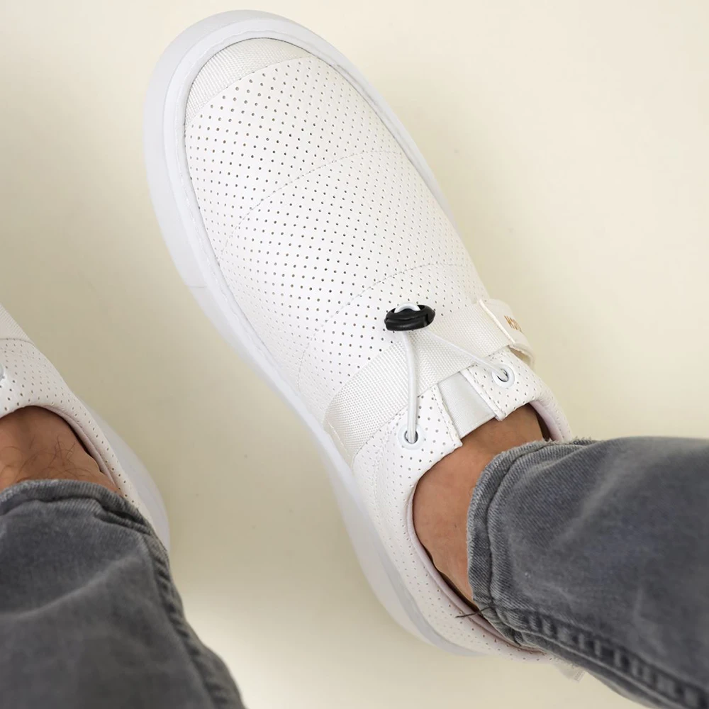 FOH Store Men Shoes White Color Non Leather Elastic Band 2023 Spring and Fall Seasons New Fashion Casual Breathable Sneakers Suits Comfortable Solid Sole Office Fashion Wedding Walking Lightweight 147