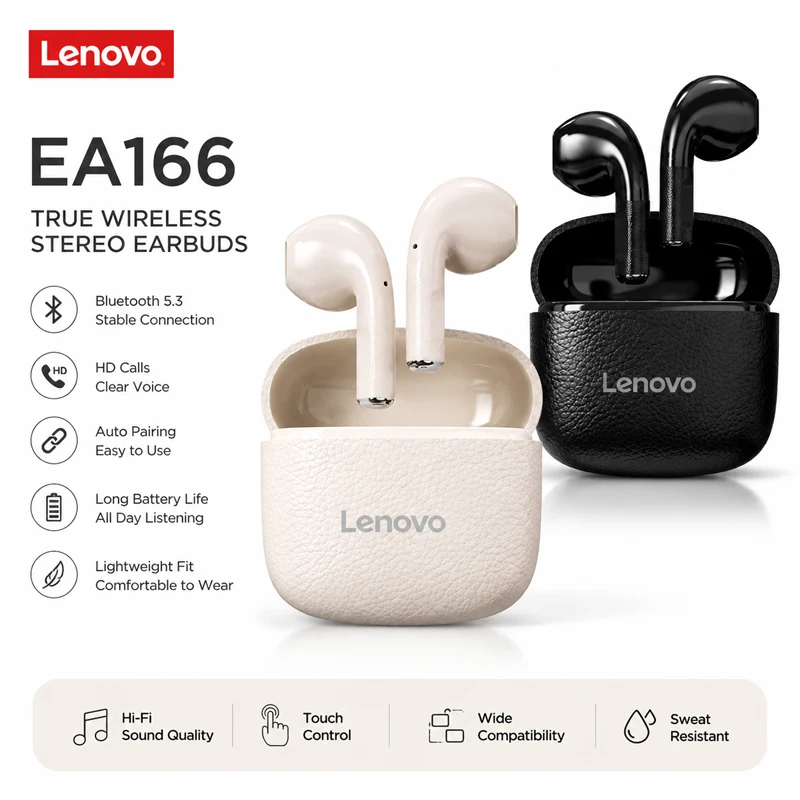 Lenovo EA166 Bluetooth Wireless Headphones Built In Microphone Charging Port Noise Isolating Comfortable Over Ear Headset C New