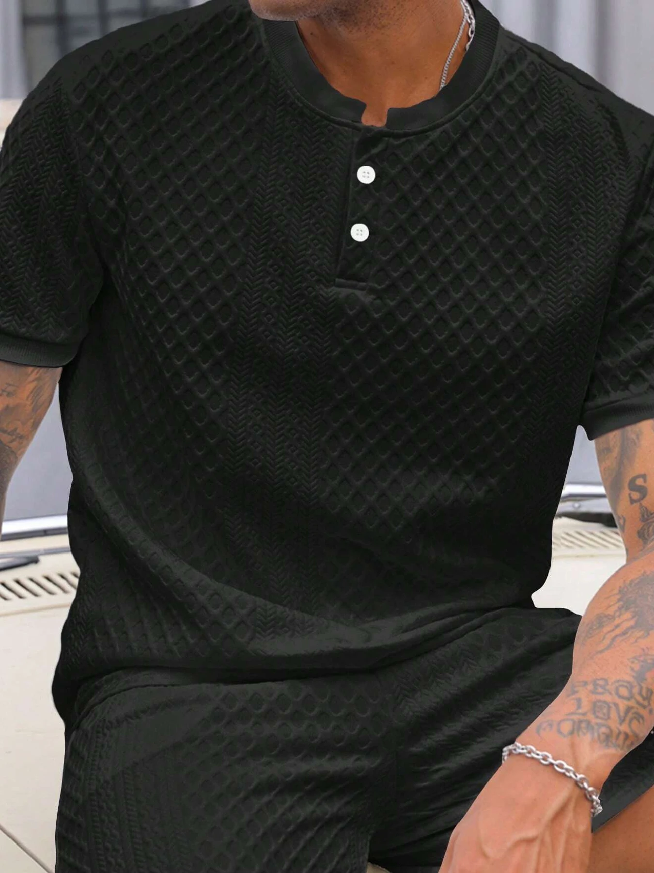 Lässiges Herren-Poloshirt, weich und bequem, einfarbig und schlichtes Design, italienischer Lochmusterdruck, geeignet für Outdoor-Sport. – Detail 7