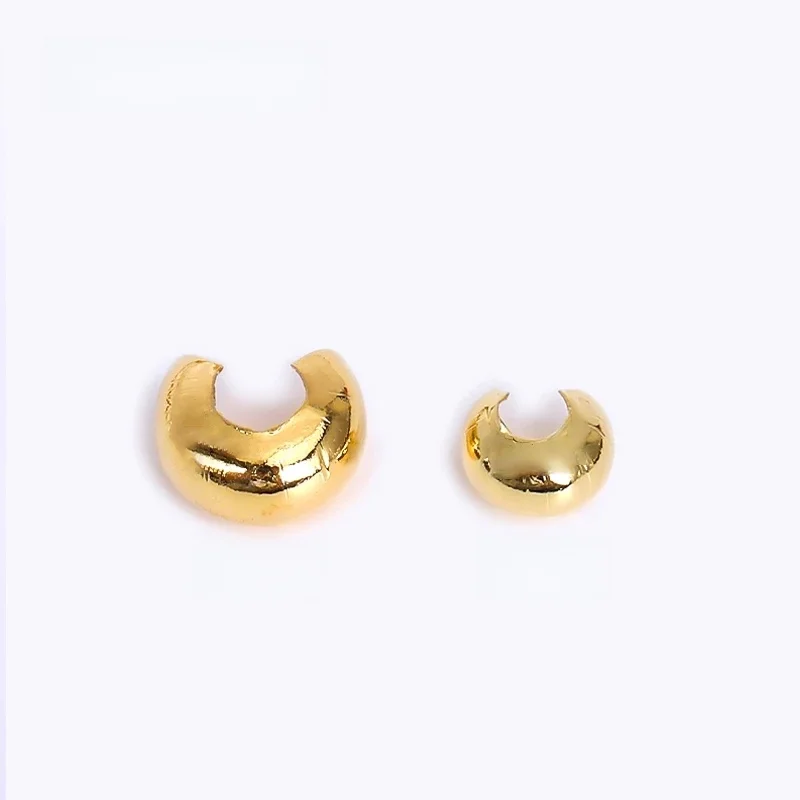 3mm/4mm otwarte zaciskane nakładki 18K pozłacane okrągłe pokrowce do zaciskania koraliki końcowe, DIY elementy do wyrobu biżuterii sprzedaż hurtowa — zdjęcie 2